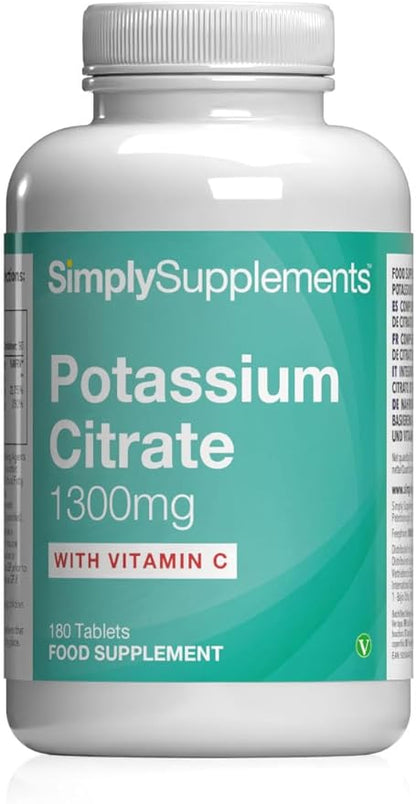Potassium Supplements 1300mg with Vitamin C | Potassium Citrate | 180 Vegan Tablets | 3-Month Supply | Manifactured in UK - Image 1