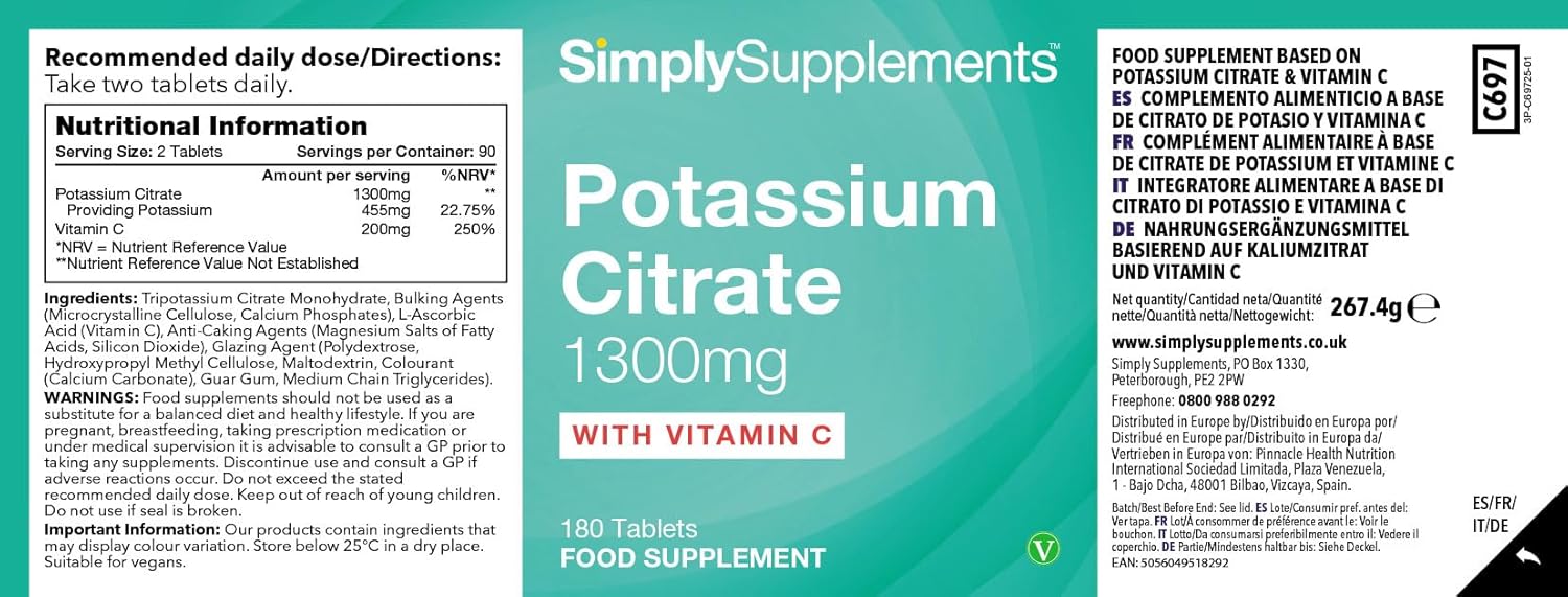 Potassium Supplements 1300mg with Vitamin C | Potassium Citrate | 180 Vegan Tablets | 3-Month Supply | Manifactured in UK - Image 7