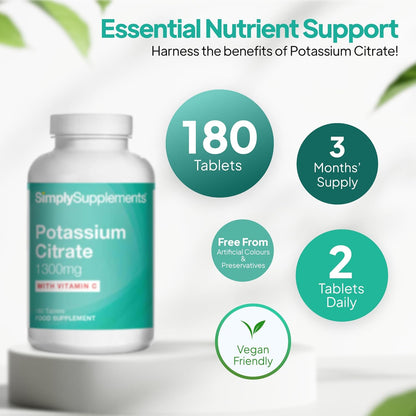 Potassium Supplements 1300mg with Vitamin C | Potassium Citrate | 180 Vegan Tablets | 3-Month Supply | Manifactured in UK - Image 4